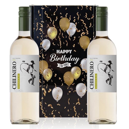 Chilinero Sauvignon Blanc 75cl White Wine Happy Birthday Wine Duo Gift Box